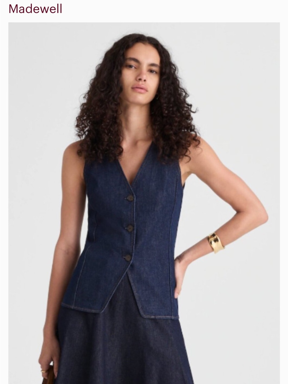 Madewell Cutaway Indigo Denim V-Neck Button Vest Soft Size 8 Classic Trendy